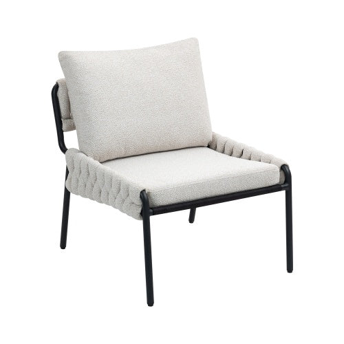 Modern Accent Lounge Chair – Braided Upholstery Armchair with Metal Frame (Beige)