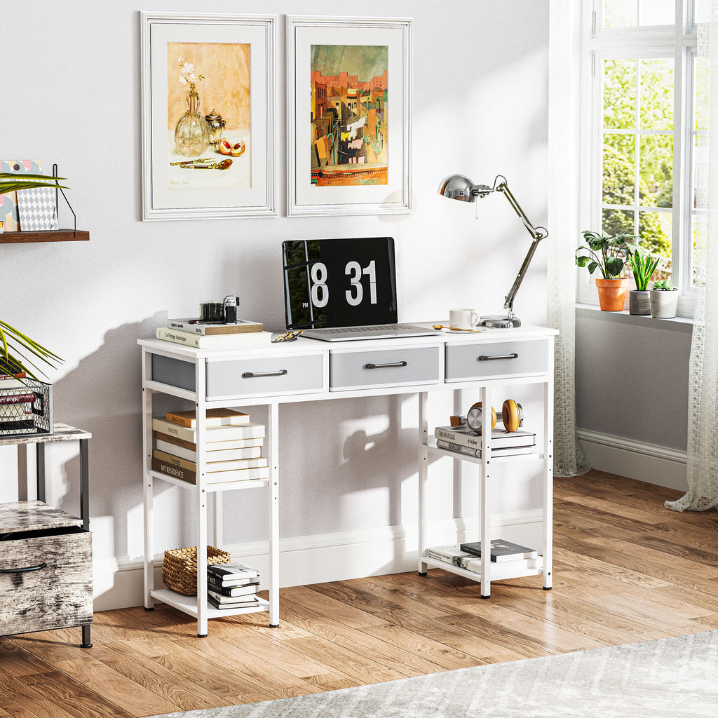 Best Home office Setup with Fabric Drawers – Home Office Desk with Adjustable Shelves, White