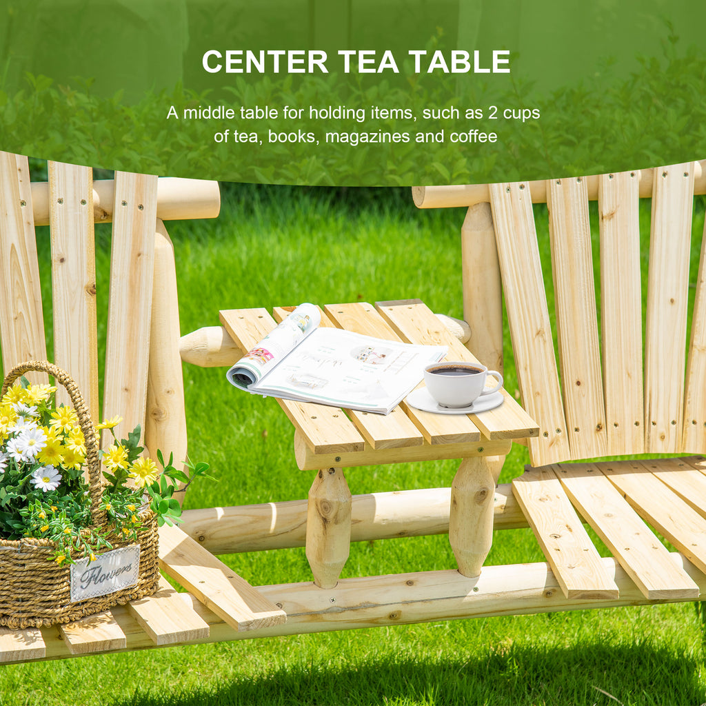 Wooden Adirondack Chair with Center Table – Outdoor Double Patio Chair for Garden, Backyard & Porch