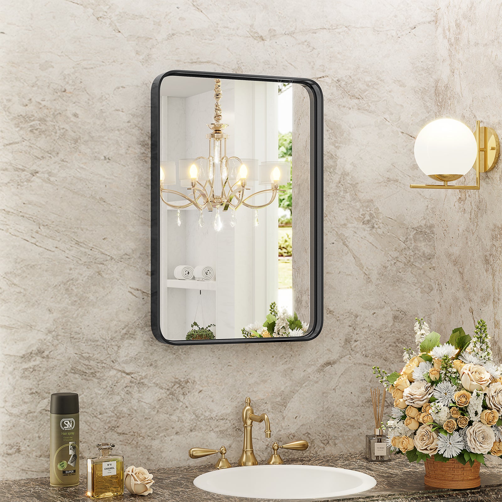 Wall Vanity Mirror – Matte Black Framed Rectangular Bathroom Mirror