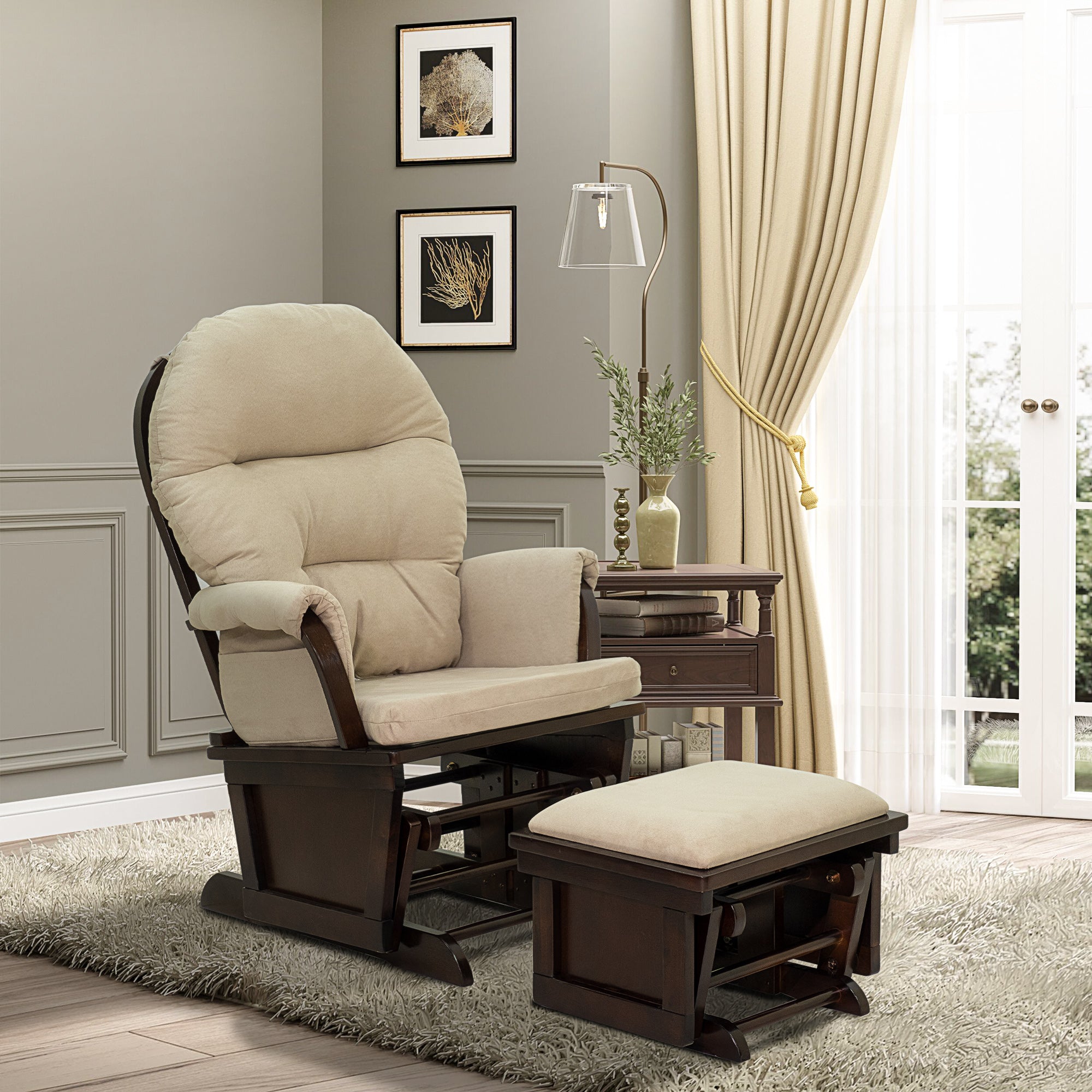 Nursery Glider Rocking Chair with Ottoman – Overstuffed Rocking Recliner Set