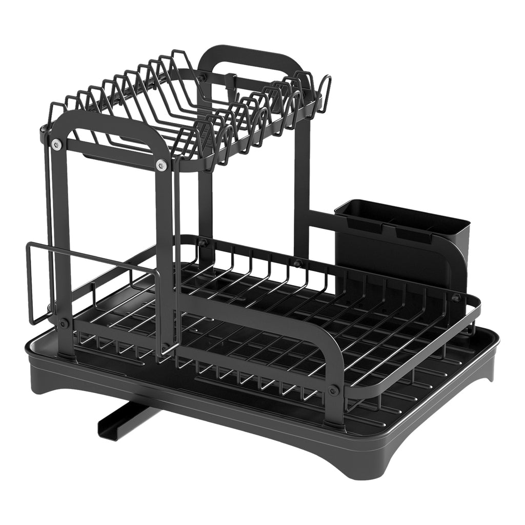 2-Tier Dish Drying Rack with Automatic Drainage – Space-Saving Kitchen Organizer