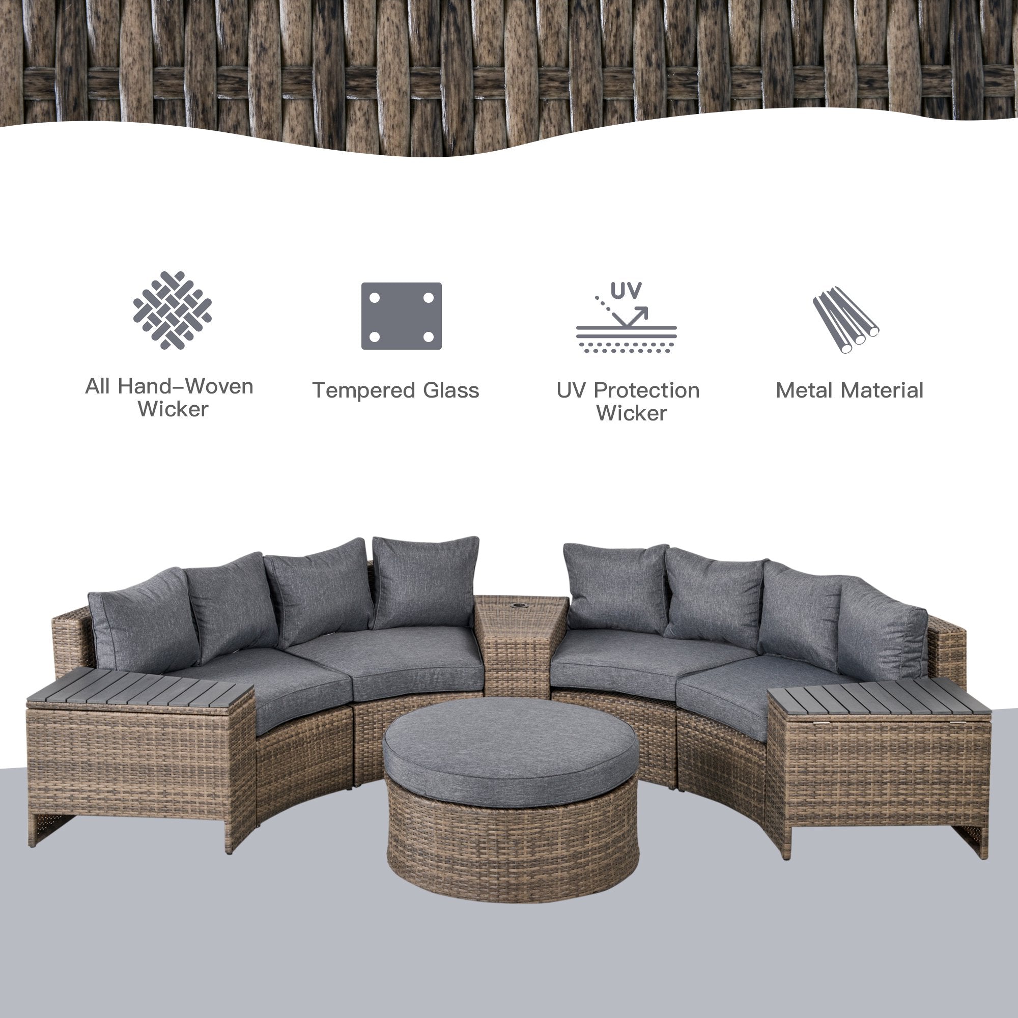 Outsunny 8-Piece Wicker Patio Furniture Set – Modern Outdoor Sectional Sofa with Cushions