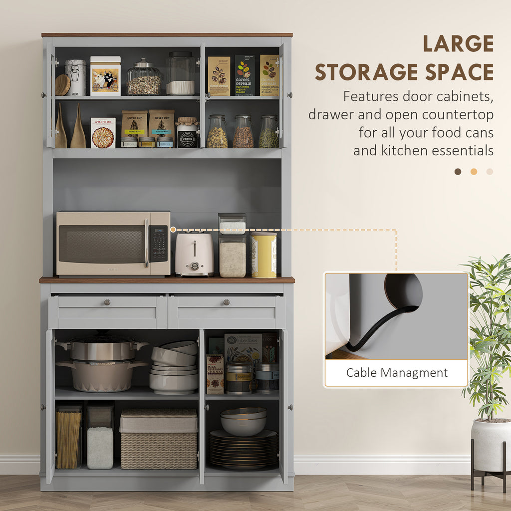 71" Kitchen Pantry Cabinet with Microwave Stand – Modern Kitchen Hutch with Drawers & Adjustable Shelves (Gray)