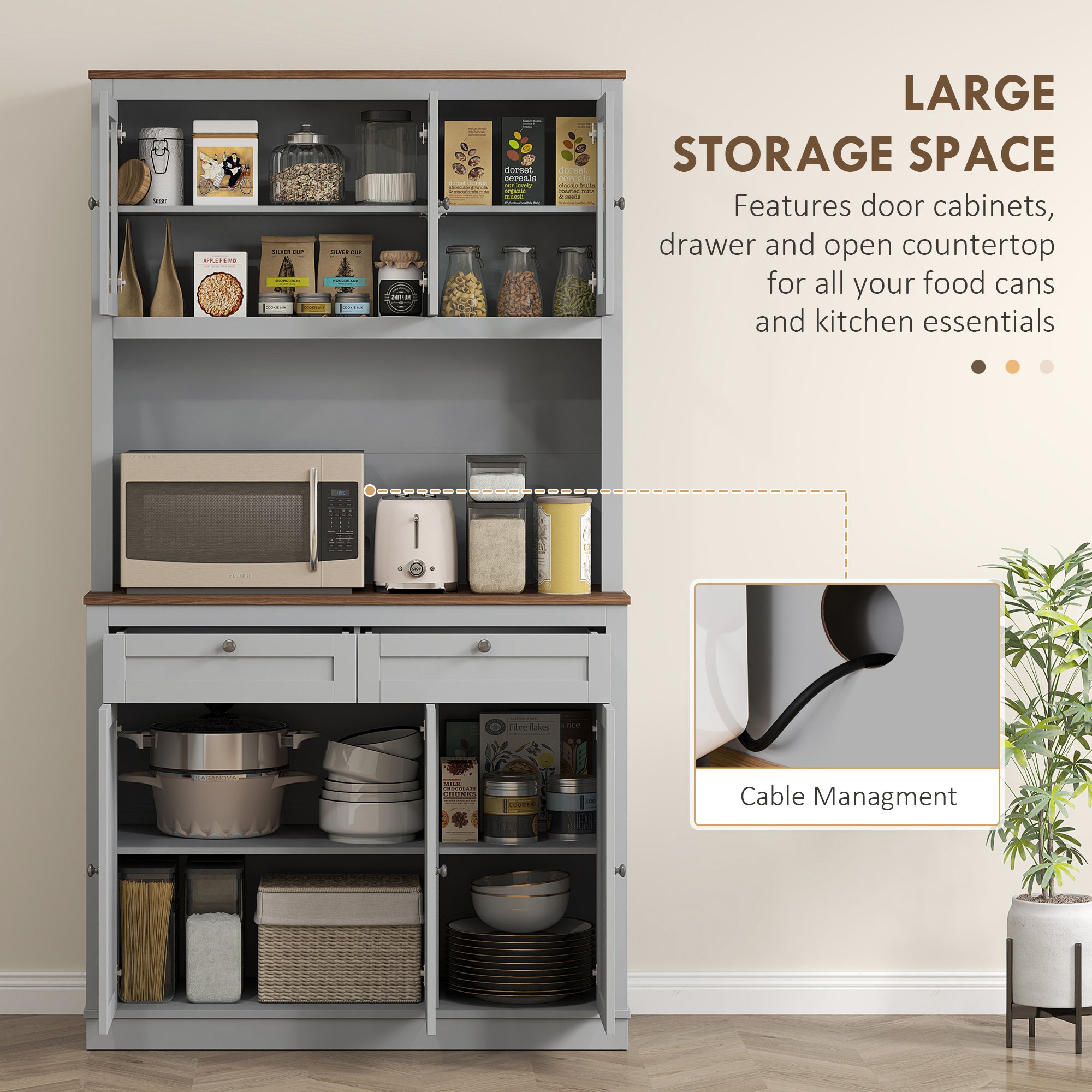 71" Kitchen Pantry Cabinet with Microwave Stand – Modern Kitchen Hutch with Drawers & Adjustable Shelves (Gray)