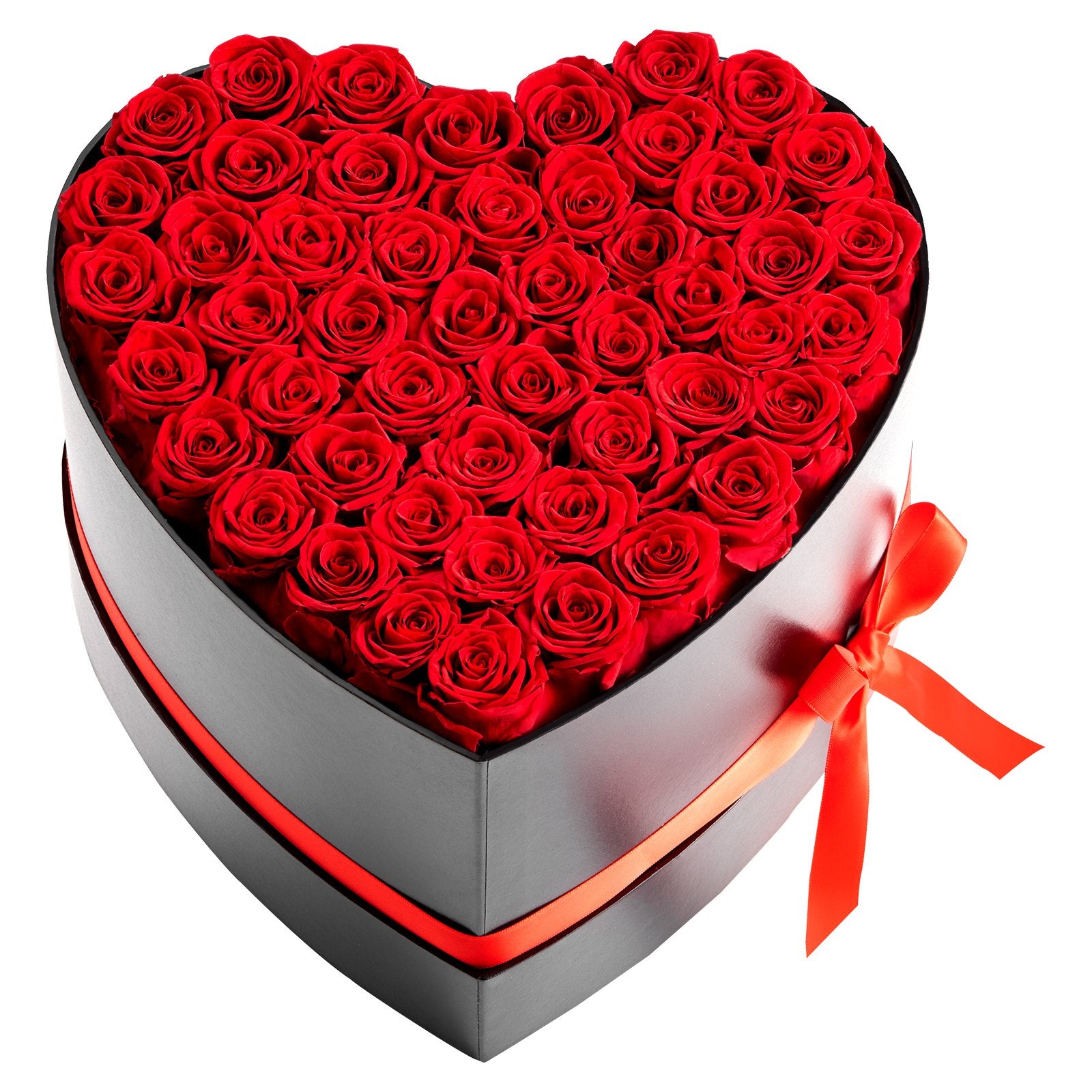 Valentine Special Forever Flowers – 50 Preserved Roses in Heart-Shaped Box (Red)