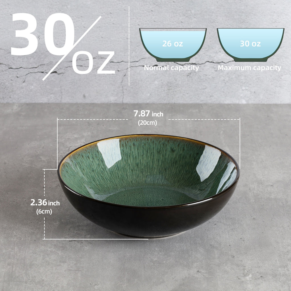Creative Peacock Green Kiln-Change Ceramic Bowl Set  – Microwave, Oven & Dishwasher Safe Serving Bowls