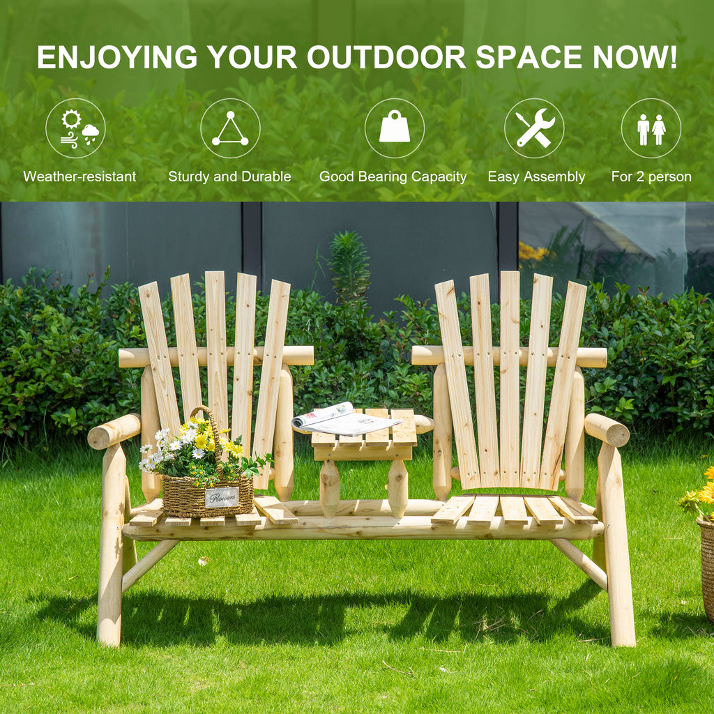 Wooden Adirondack Chair with Center Table – Outdoor Double Patio Chair for Garden, Backyard & Porch