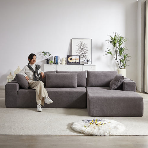Modern Chenille Upholstered Modular Sectional Sofa – 108" L-Shaped Couch with 6 Pillows