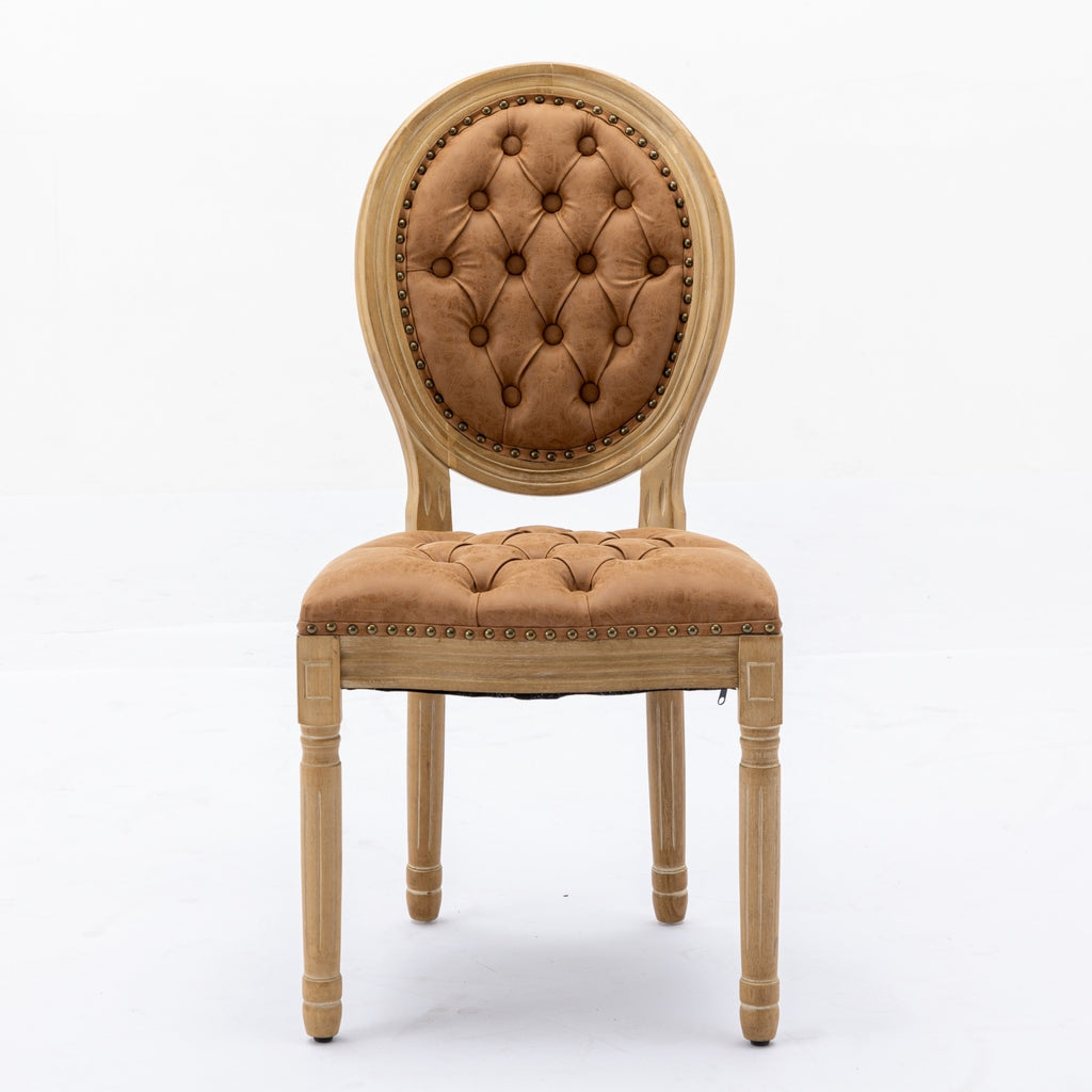 French Style Solid Wood Dining Chairs Set of 2 – Antique Design PU Leather Upholstered Chairs (Orange)