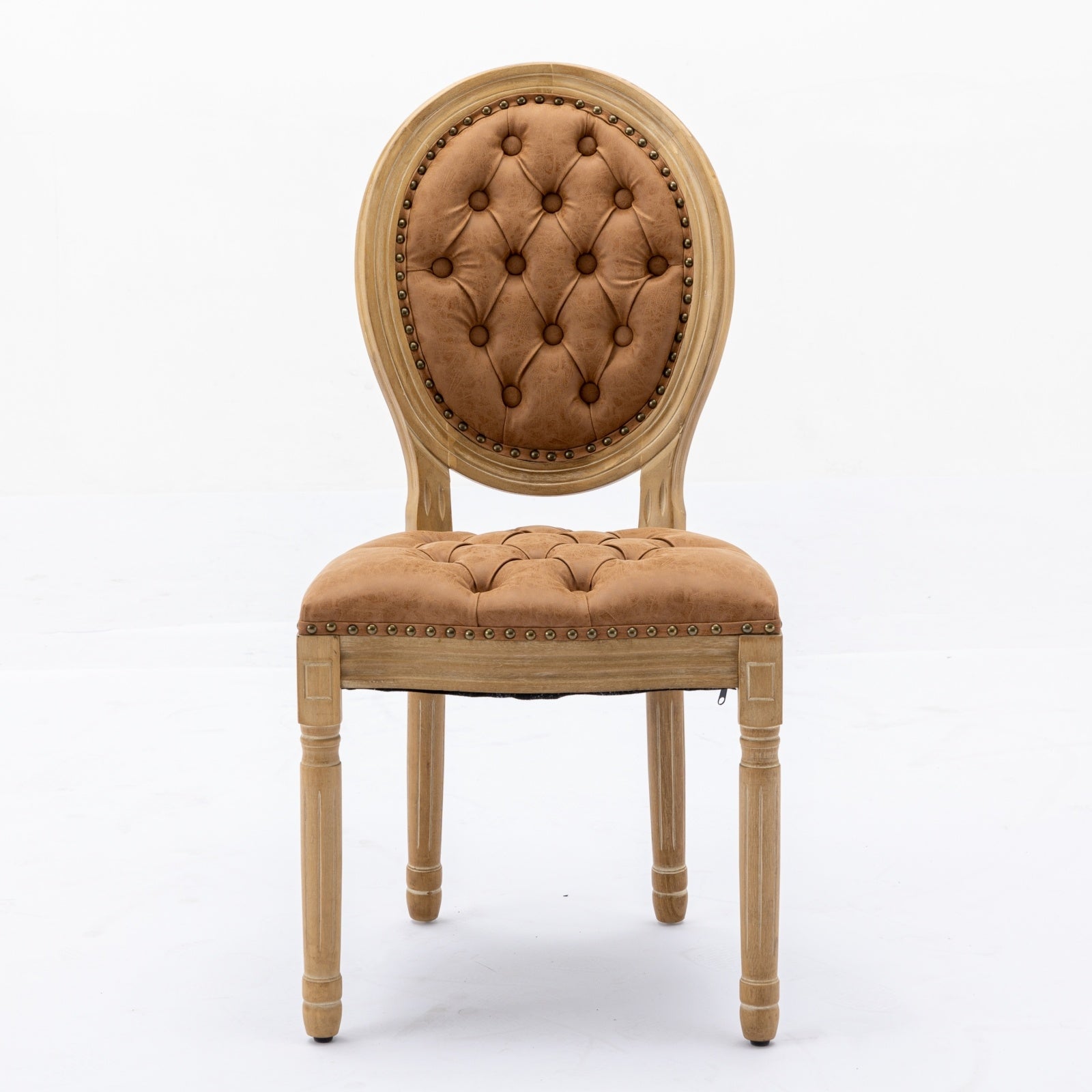 French Style Solid Wood Dining Chairs Set of 2 – Antique Design PU Leather Upholstered Chairs (Orange)