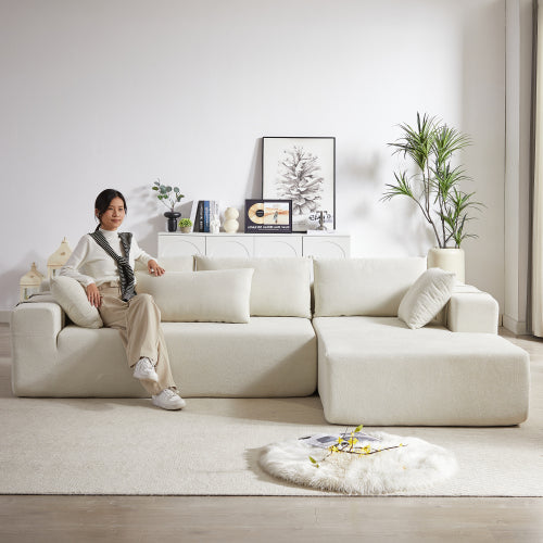 Modern Chenille Upholstered Modular Sectional Sofa – 108" L-Shaped Couch with 6 Pillows