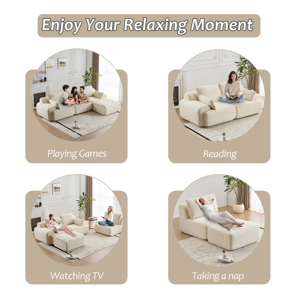 Modern Memory Foam Modular Sectional Sofa – 3-Seat Cloud Couch in Beige (No Assembly Required)