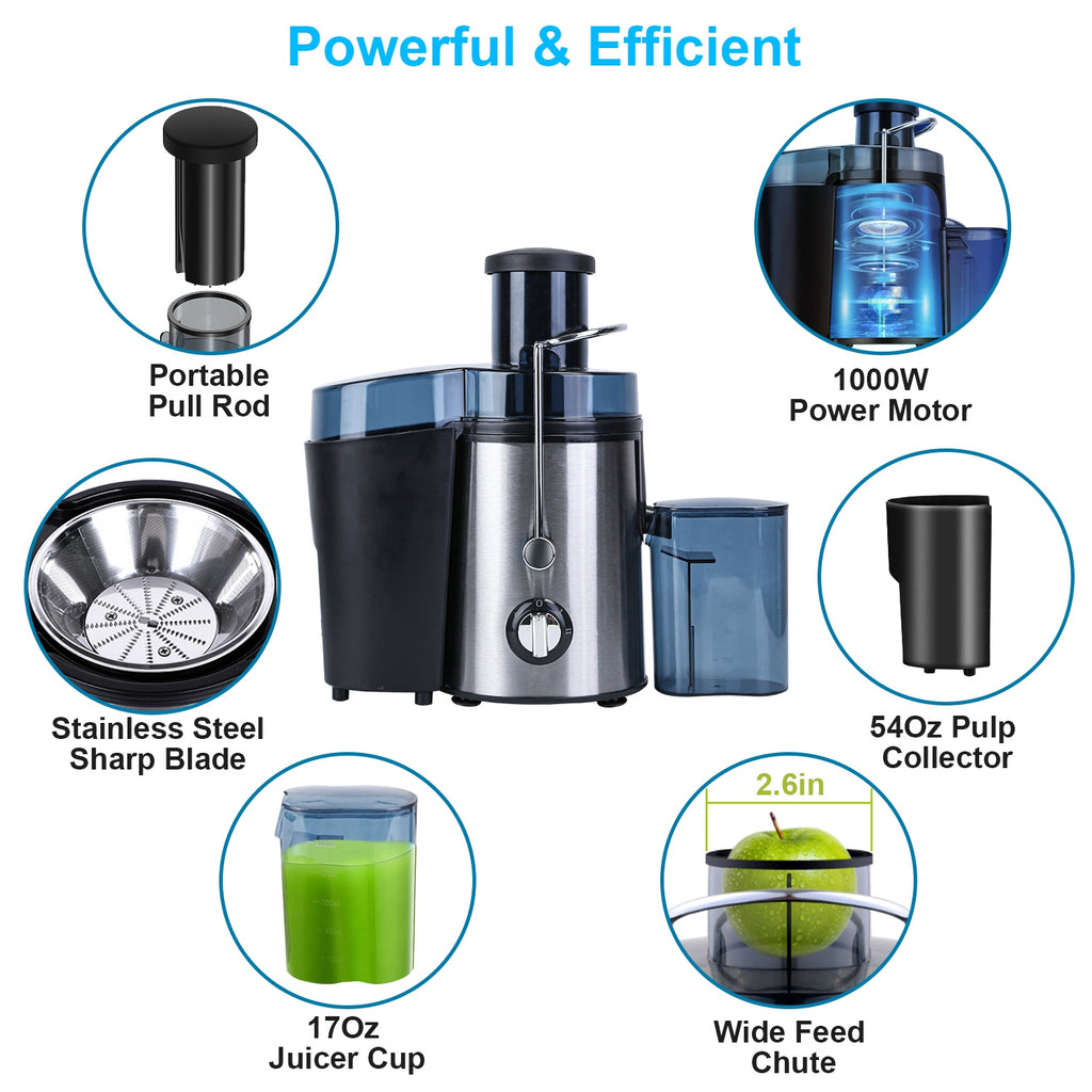 1000W High-Speed Centrifugal Juicer Machine – Wide Feed Chute, 2-Speed Juice Extractor with Pulp Collector