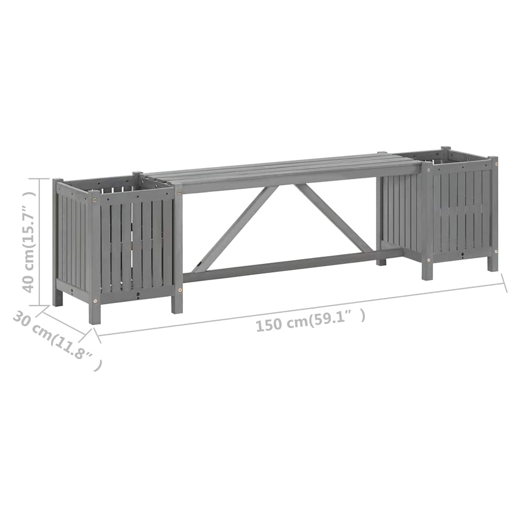 Garden Bench with Built-In Planters – 150 cm Solid Acacia Wood Outdoor Bench