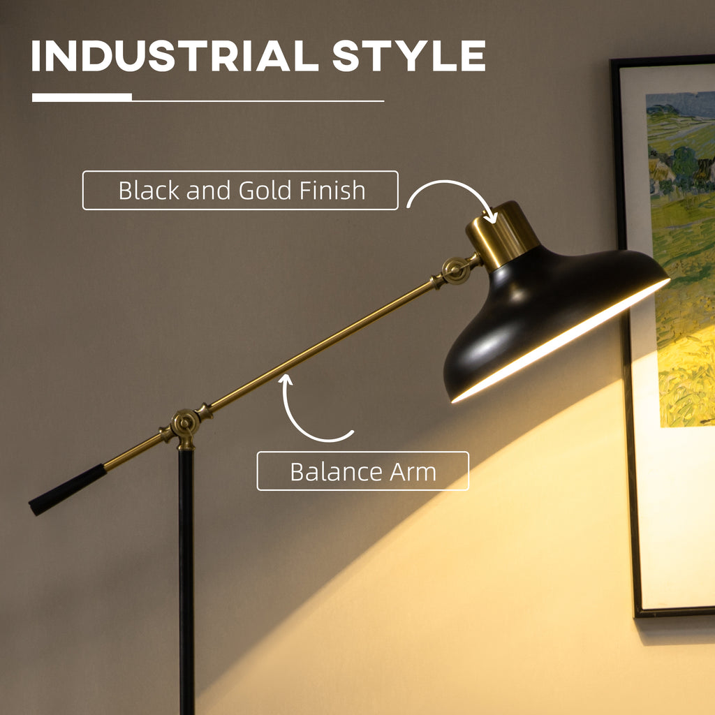 Adjustable Floor Lamp for Living Room – Modern Industrial Standing Lamp (Black & Gold)