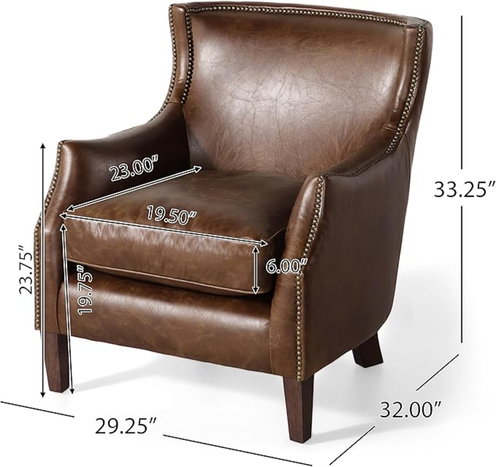 Vintage Brown Top Grain Leather Accent Chair – Single Sofa Armchair for Living Room & Office