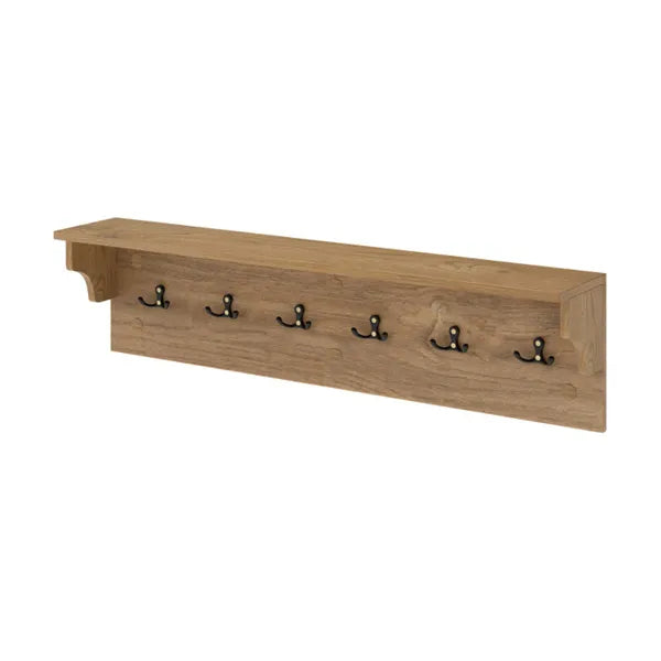 Wall Mount Coat Rack with Shelf – 31.5" Wooden Entryway Organizer with 6 Hooks (110 lbs Capacity)