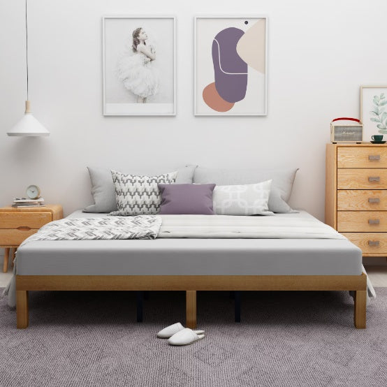 Queen Size Solid Wood Platform Bed Frame – No Box Spring Needed, Easy Assembly (Brown)