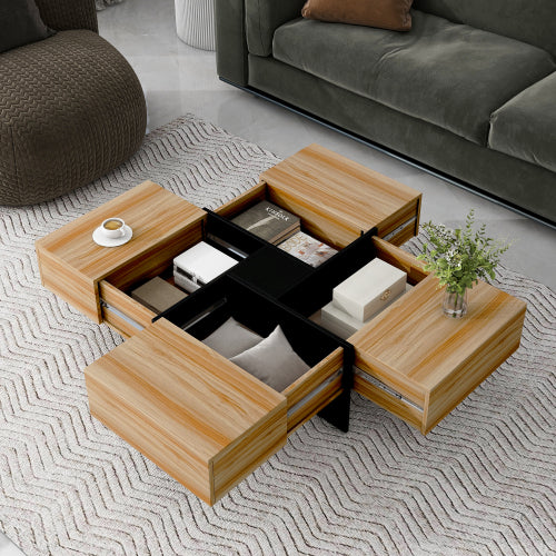 Modern Square Coffee Table with Hidden Storage & Sliding Top – High-Gloss Center Table (Brown)