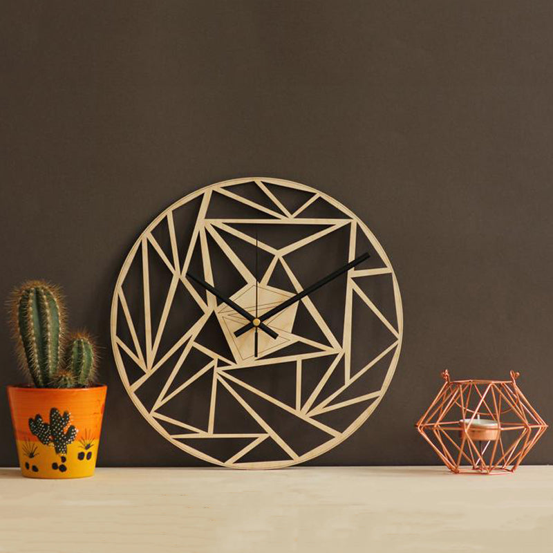 Geometric Pattern Wall Clock – Modern Wooden & Bamboo Silent Quartz Clock (12")