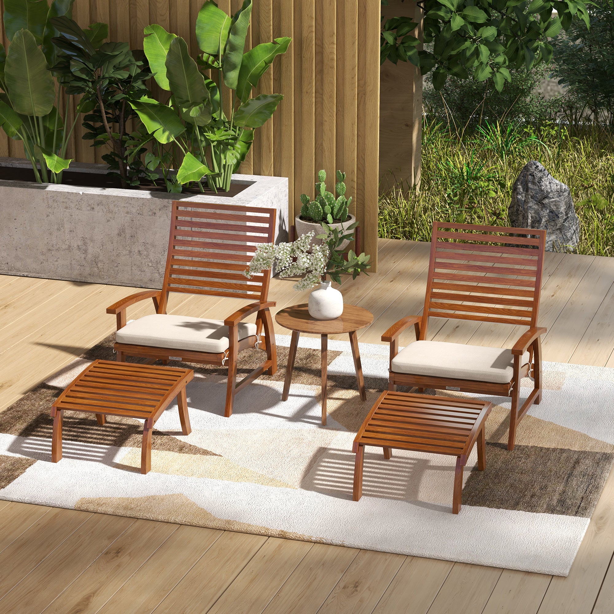 Outsunny 4-Piece Patio Furniture Set – Cozy Garden Chairs with Footstools