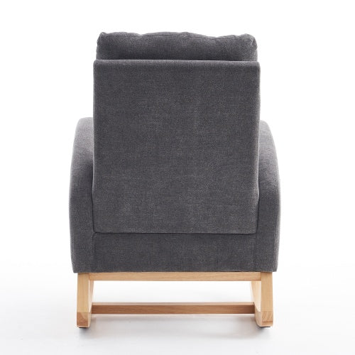 Accent Rocking Chair with Footrest – High Back Upholstered Lounge Rocker with Rubber Wood Legs