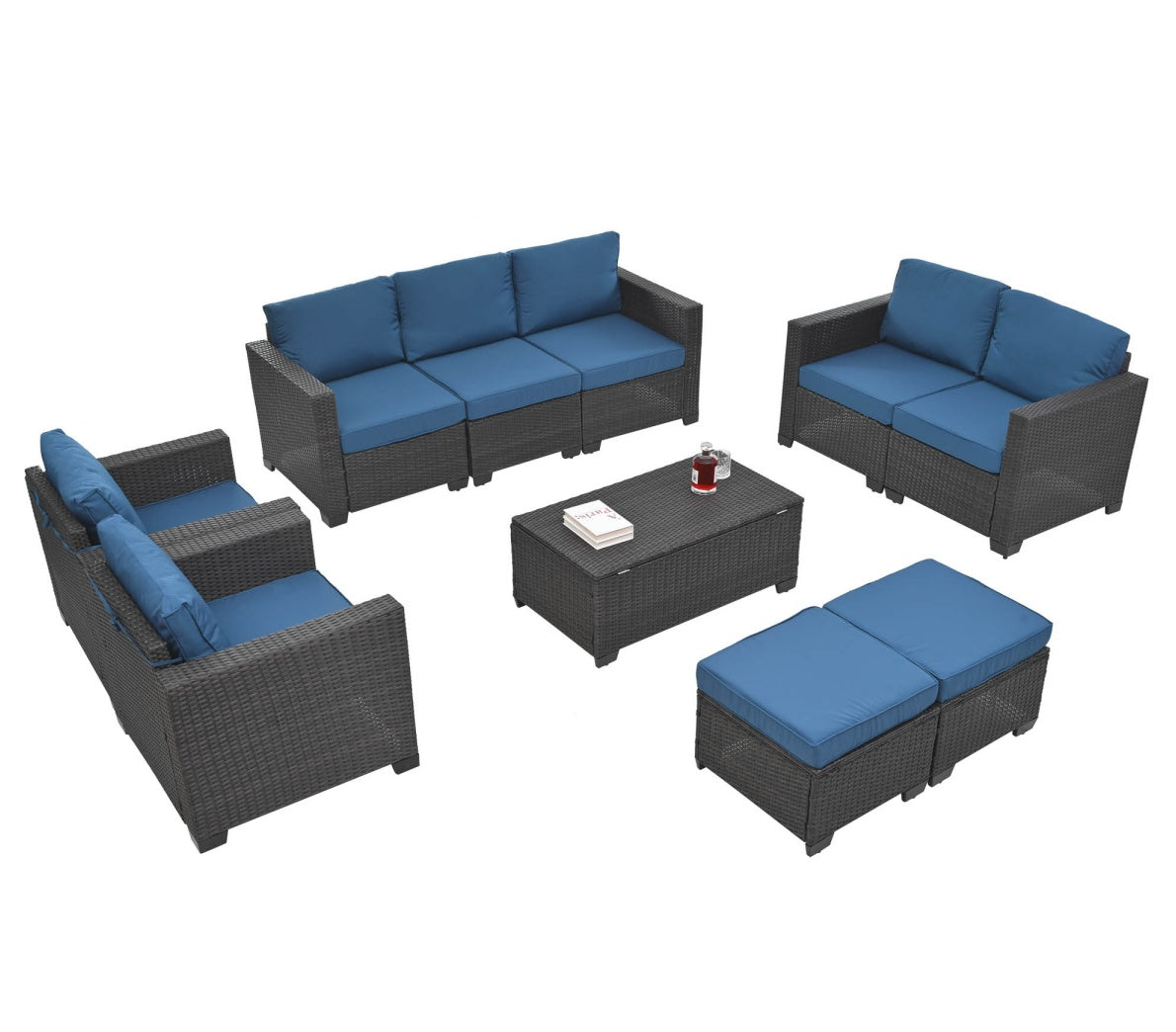 Modular Outdoor Sectional Sofa Set with Coffee Table and Ottomans