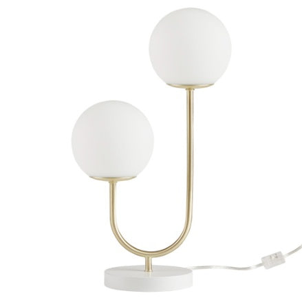 Metal 2-Light Globe Table Lamp – Modern Gold & White Accent Lighting