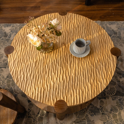 Round Solid Wood Coffee Table with Storage – 2-Tier Mid-Century Modern Design