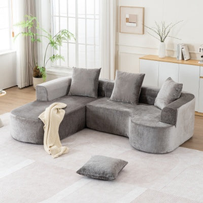 Modular Sectional Sofa with L-Shape Chaise – Modern Cloud Sleeper Couch (Grey Corduroy)