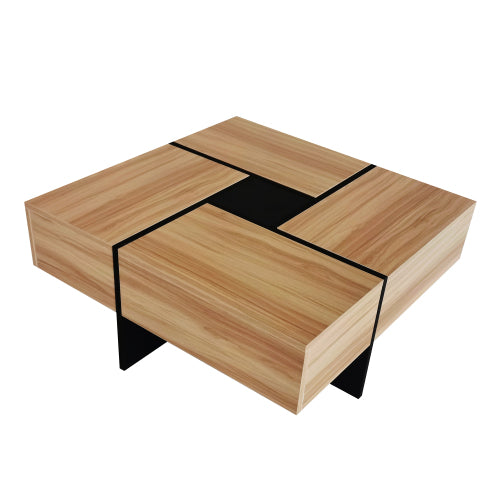 Modern Square Coffee Table with Hidden Storage & Sliding Top – High-Gloss Center Table (Brown)