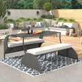 U-Style Outdoor Loveseat Convertible to 4 Seats with Table – HDPE Patio Furniture Set (Beige)
