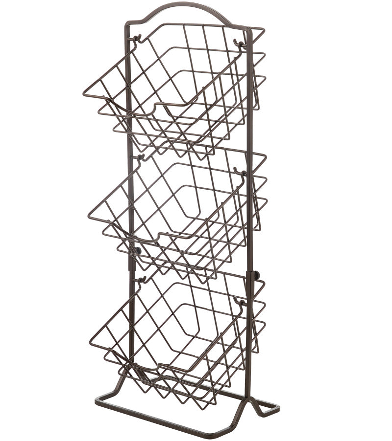 Simple Multi-Layer Iron Storage Shelf – 3-Tier Fruit & Vegetable Basket (Black)