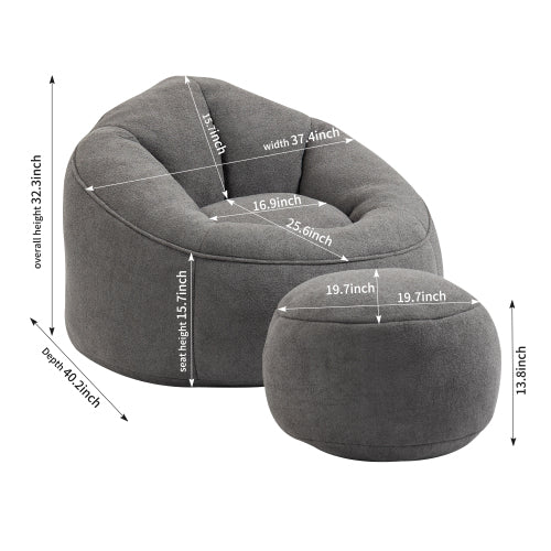 Bedding Bean Bag Sofa Chair – Adult Foam Bean Bag with Footrest (Grey)
