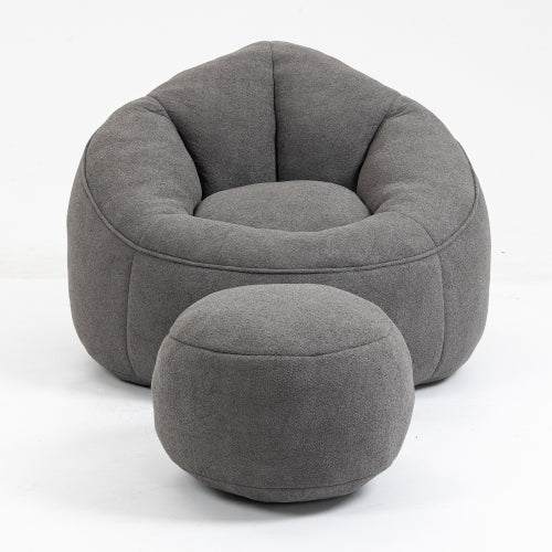 Bedding Bean Bag Sofa Chair – Adult Foam Bean Bag with Footrest (Grey)