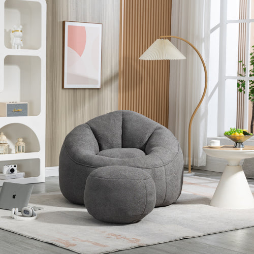 Bedding Bean Bag Sofa Chair – Adult Foam Bean Bag with Footrest (Grey)