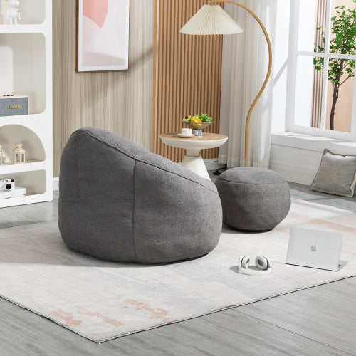 Bedding Bean Bag Sofa Chair – Adult Foam Bean Bag with Footrest (Grey)
