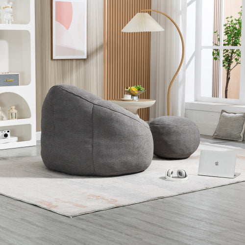 Bedding Bean Bag Sofa Chair – Adult Foam Bean Bag with Footrest (Grey)