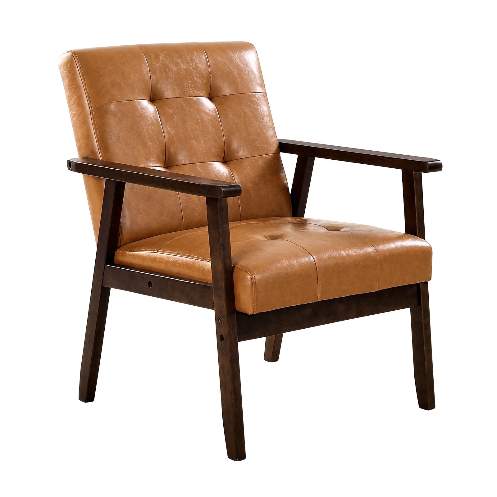 Mid-Century Modern Accent Chair – Upholstered Armchair with Solid Wood Frame & PU Leather Cushion