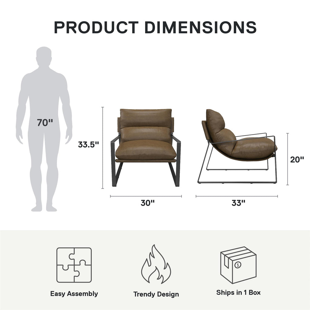 Gatsby Upholstered Sling Accent Chair – Modern Faux Leather Lounge Chair