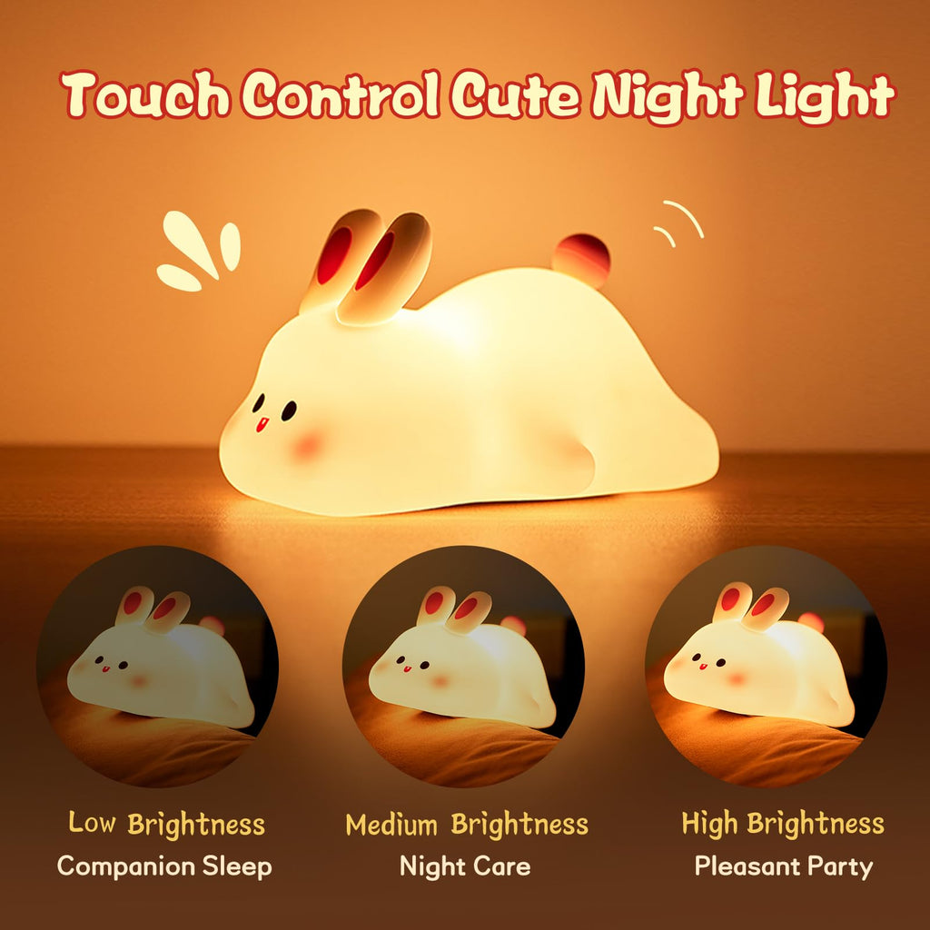 Cute LED Night Light Touch Sensor – Big Face Rabbit Silicone Kids Night Lamp
