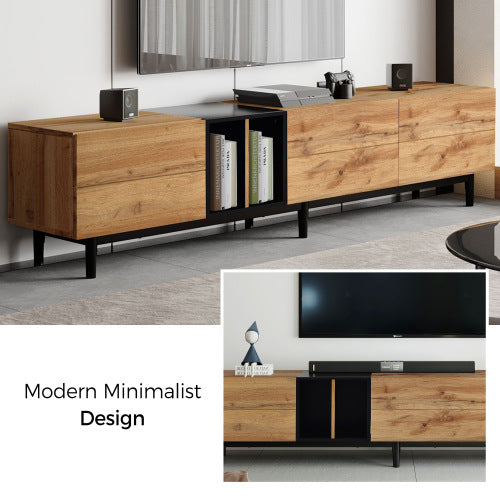Modern TV Stand for 80 Inch TV – Media Console & Entertainment Center with 3 Doors