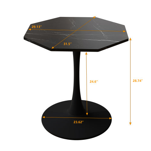 31.5" Modern Octagonal Coffee Table – Black Marble Top with Metal Base