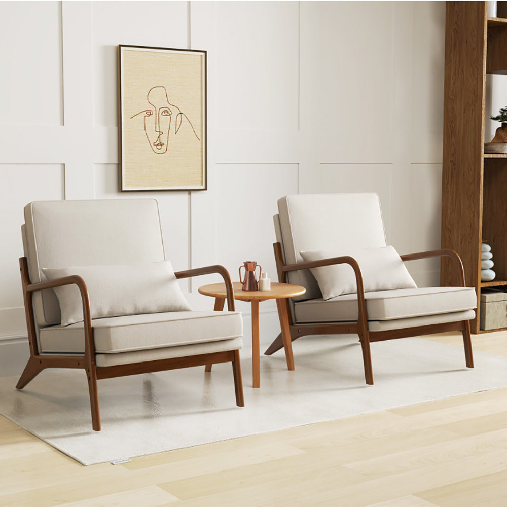 Modern Accent Chair with Rubber Wood Armrests & Removable Cushions