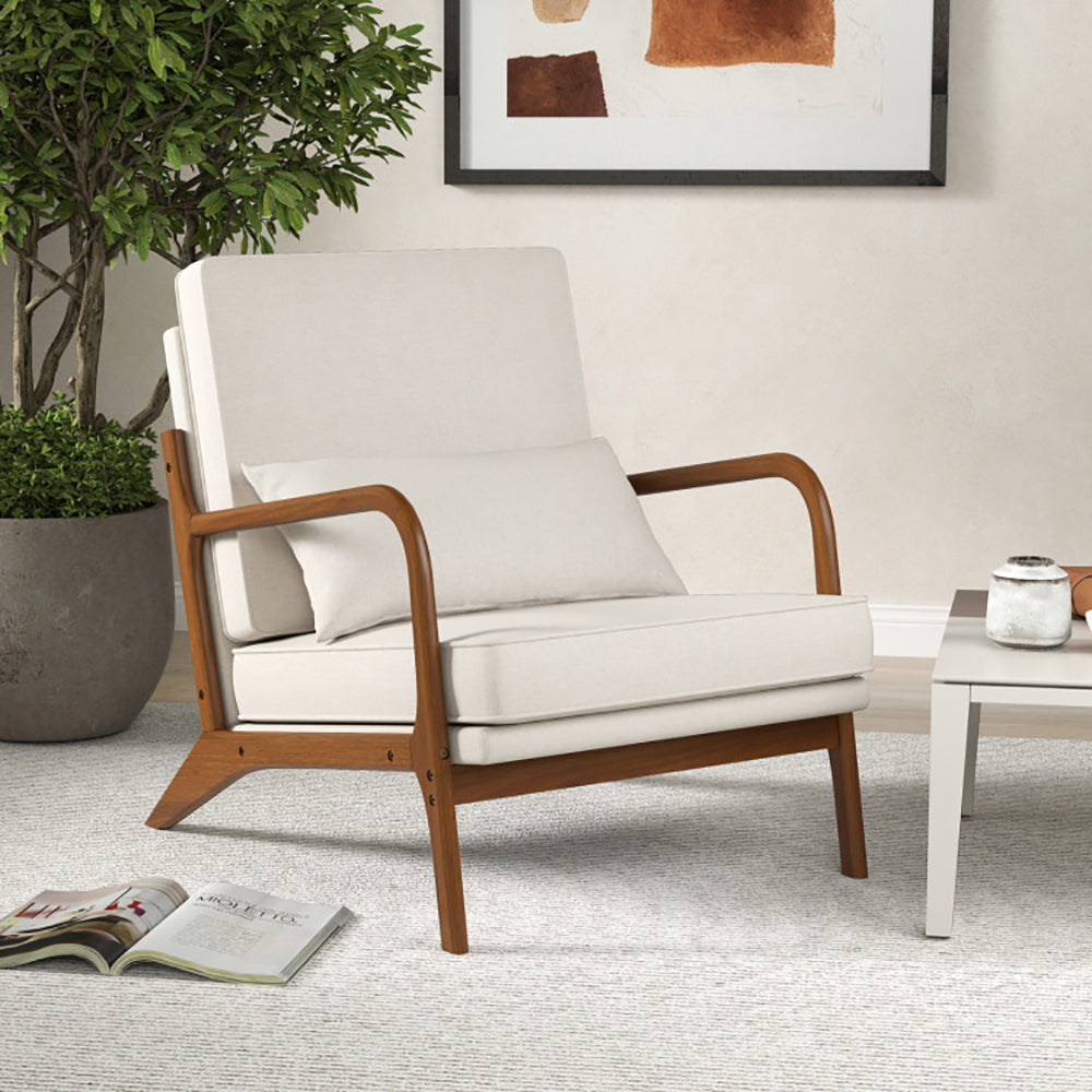 Modern Accent Chair with Rubber Wood Armrests & Removable Cushions