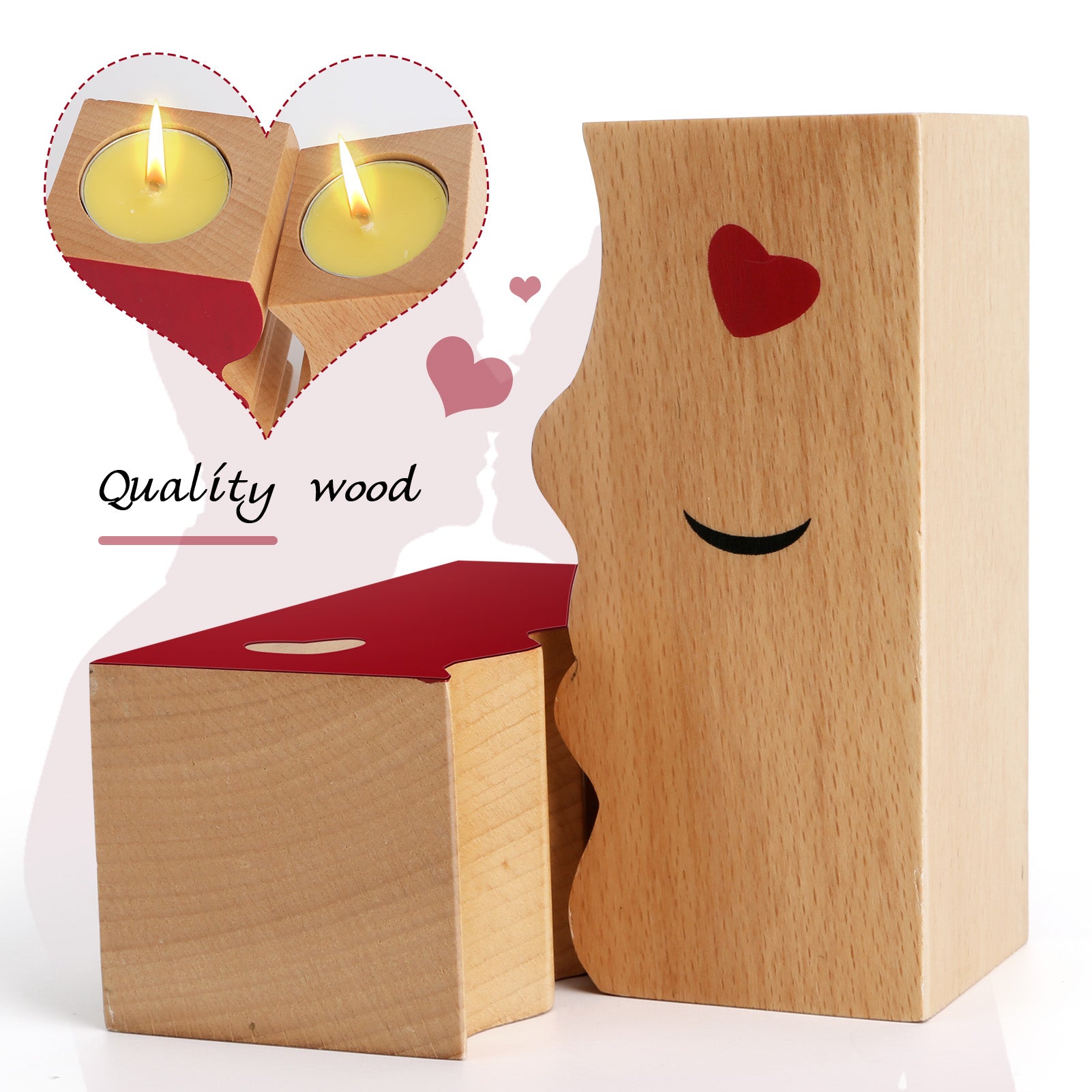 Valentine Special Kissing Candle Holder Set – Romantic Wooden Candle Holders for Couples & Best Friends
