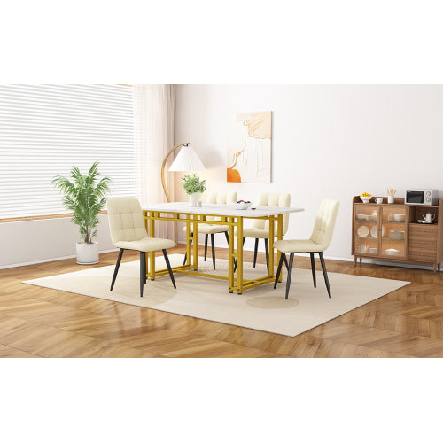 Modern Rectangular Dining Table with Metal Frame – Golden Legs, MDF Top, 120x70cm