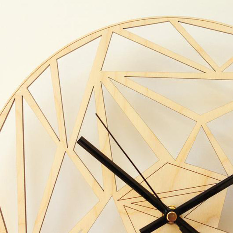 Geometric Pattern Wall Clock – Modern Wooden & Bamboo Silent Quartz Clock (12")