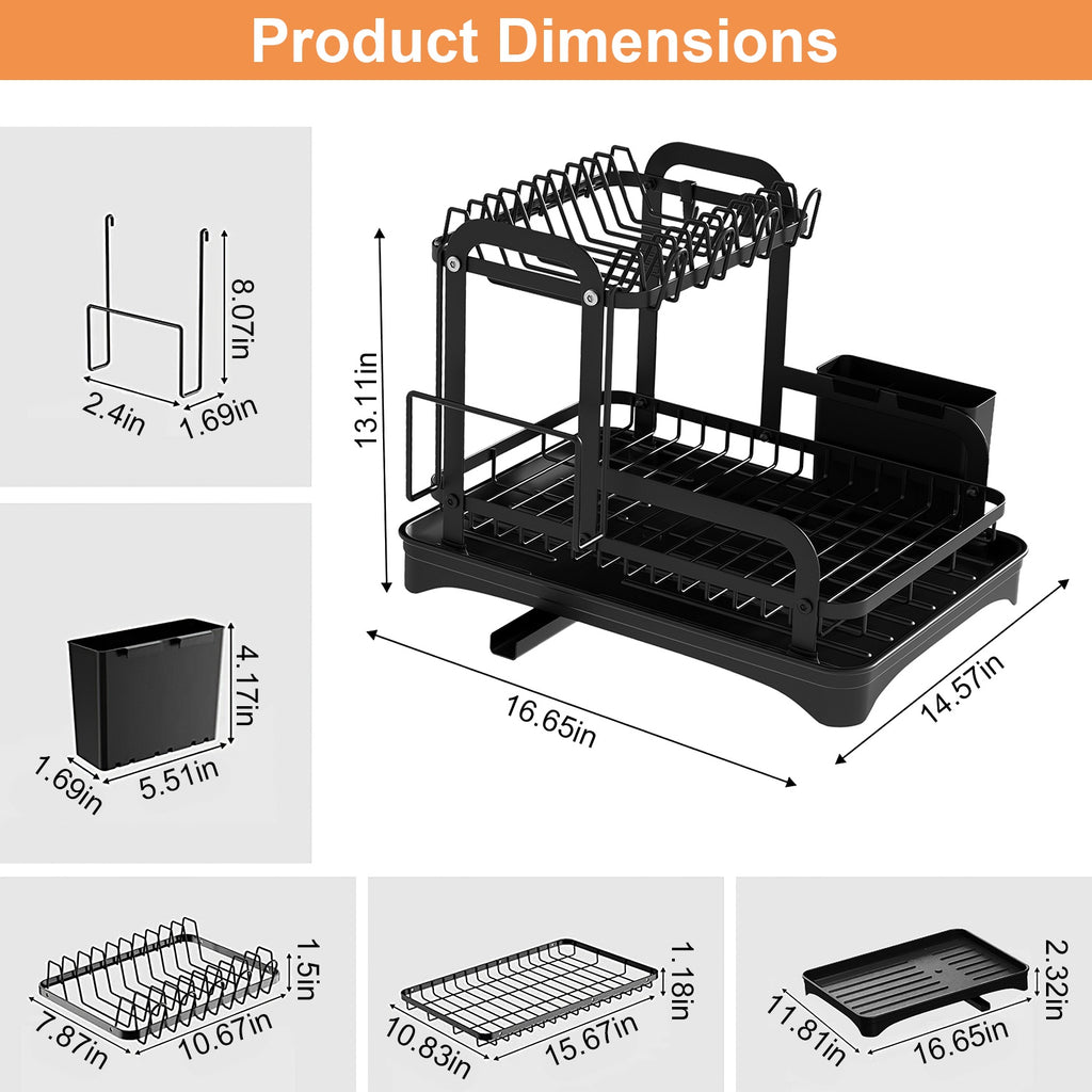 2-Tier Dish Drying Rack with Automatic Drainage – Space-Saving Kitchen Organizer